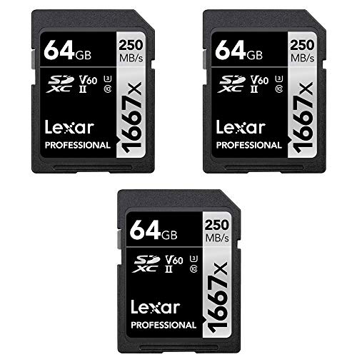 Lexar LSD64GCBNA1667 Professional SDHC/SDXC 1667x UHS-II 64GB Memory Card (3-Pack)