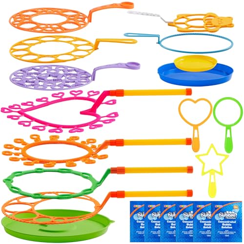 JOYIN Big Bubble Wands Set with with Tray, 21' Giant Bubble Wands Bulk for Kids, Summer, Outdoor Play Period & Birthday Party & Games, 6 Pcs Bubble Solution Suitable, Suitable for All Age People