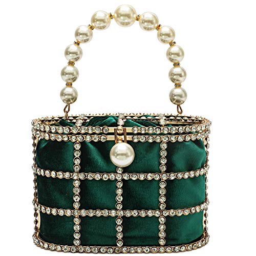 Evening Handbag Women Clutch Purses with Pearl Diamonds for Wedding Prom Birthday Party Dinner Accessories (Green)