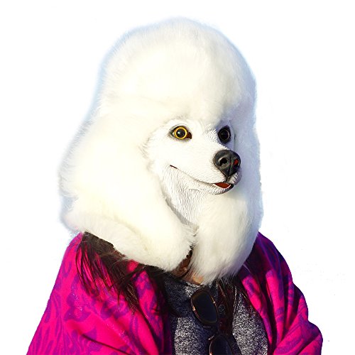 Dog Mask Poodle Head Face Costume Novelty Halloween Party Dressing Up Masks For Adults And Kids (White poodle)