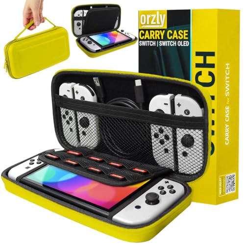 Orzly Carrying Case for Nintendo Switch OLED and Switch Console - Yellow Protective Hard Portable Travel case Shell Pouch for Nintendo Switch Console & Accessories