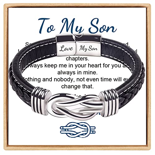 To My Son Bracelet from Mom, Braided Leather Bracelet ’Forever Linked Together ’ , Back to School Gifts Christmas Gifts Birthday Gifts, no gemstone