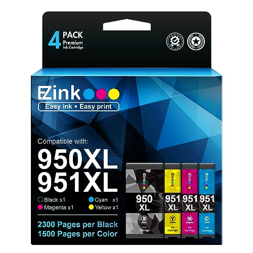 E-Z Ink (TM) Compatible Ink Cartridge Replacement for HP 950XL 951XL 950 XL 951 XL to use with OfficeJet Pro 8100 8610 8600 8615 8620 8625 276dw 251dw(1 Black, 1 Cyan, 1 Magenta, 1 Yellow, 4 Pack