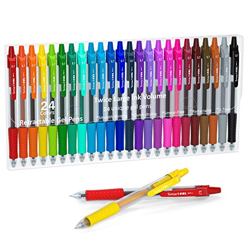 Colored Gel Pens, Lineon 24 Colors Retractable Gel Ink Pens with Grip, Medium Point(0.7mm) Smooth Writing Perfect for Adults and Kids Journal Notebook Planner, Writing in Office and School