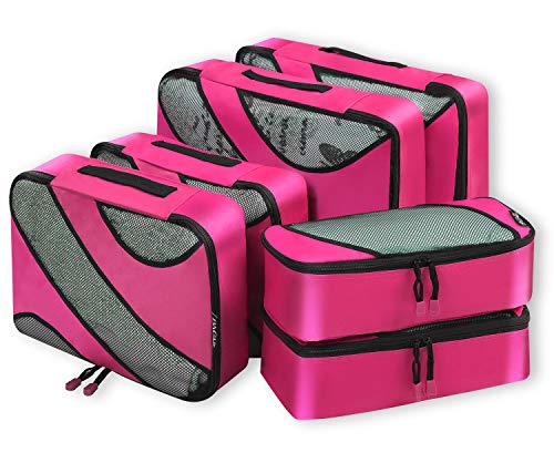 Bagail 6 Set Packing Cubes,3 Various Sizes Travel Luggage Packing Organizers(Fushcia)