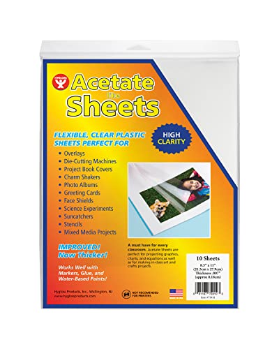 Hygloss Products Acetate Sheets for Crafts, Clear Overhead Projector Film, For Arts And Craft Projects and Classrooms, Not for Printers, 8.5” x 11”, 10 Pack