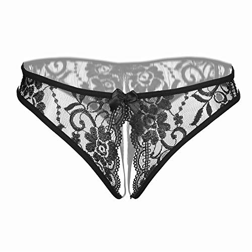 SLITHICE Women Sexy Floral Lace Briefs with Cute Bow Center (Black, M)
