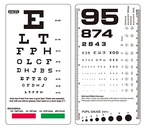 Snellen and Rosenbaum Pocket Eye Chart for Eye Exams, Double-Sided Plastic Eye Chart with Color Bars for Color Eye Vision Test 6.5x3.5 Inches (6 Feet Test Distance)