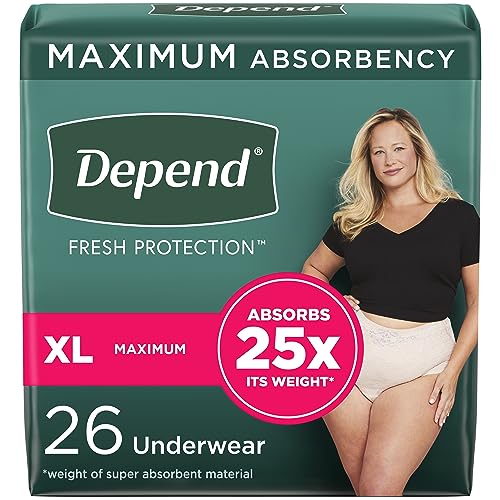 Depend Fresh Protection Adult Incontinence Underwear for Women (Formerly Depend Fit-Flex), Disposable, Maximum, Extra-Large, Blush, 26 Count, Packaging May Vary