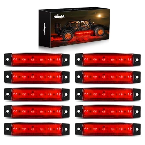 Nilight 10PCS 3.8 Inch 6 LED Red Side Marker Light Indicator Light Rear side Marker Light for Truck Trailer RV Cab Boat Bus Lorry LED Marker Light Clearance Light, 2 Years Warranty (TL-15)