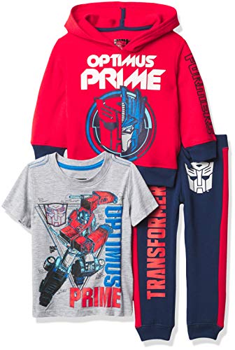 Transformers Boys Graphic Hoodie, T-Shirt, & Jogger Sweatpant, 3-Piece Athleisure Outfit Bundle - Baby and Toddler T Shirt Set, Navy/Red/Heather Grey, 5T US