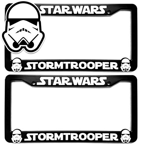 Custom Car Gear (2) Star Wars Storm Troopers License Plate Frames Bracket 3D Raised Letters, Black w/White Lettering