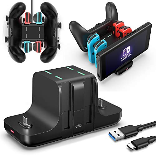 Upgraded Controller Charger Dock Station for Nintendo Switch Pro Controller and Joy con, FANPL 6-in-1 Charging Stand for Switch & OLED Model & Lite with Charging Indicator and Type C Charging Cable