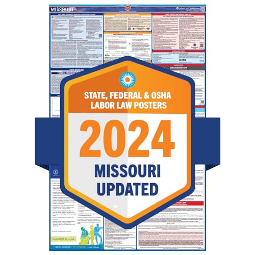 2024 Latest Missouri Labor Law Poster - State, Federal, OSHA Compliant - Workplace Required Posting for Employees - English Employment Poster- UV Laminated Waterproof - 25.5' x 40”- English