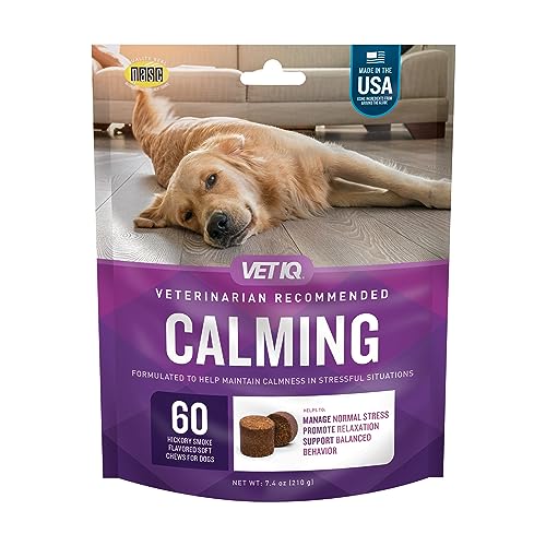 VetIQ Calming Support Supplement for Dogs, Calming Chews Help Manage Stress and Promote Relaxation, Anxiety Relief for Dogs, Made in The USA, 60 Count