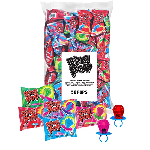 Ring Pop Bulk Candy Lollipop Variety Party Pack -50 Count Lollipops w/ Assorted Flavors - Fun Candy For Birthdays, Party Favors, Pool Parties, 4th of July & Summer Fun - Summer Treats Loved by Kids