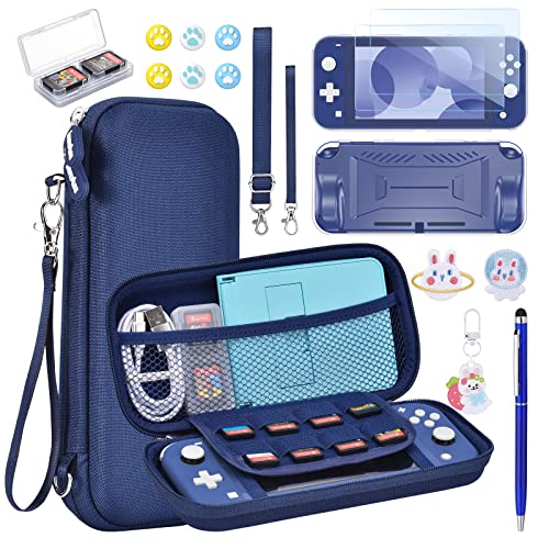 innoAura Switch Lite Case 15 in 1 Switch Lite Accessories Bundle with Carrying Case, Game Case, Screen Protector, Stand, Thumb Grips (Blue)