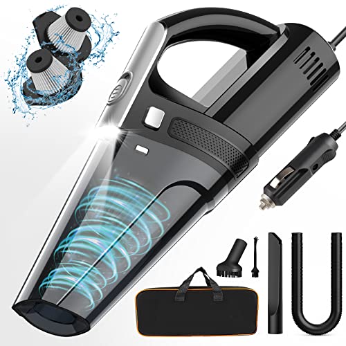 DRECELL Car Vacuum, Portable Vacuum Cleaner with Powerful 8000Pa Suction, DC 12V High Power 16.4Ft Cord Wired Vacuum for Car, LED Light & Low Noise, Car Accessories for Men/Women