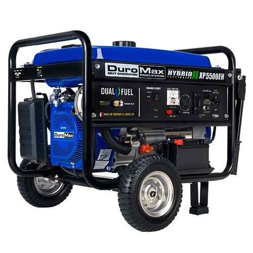 DuroMax XP5500EH Electric Start-Camping & RV Ready, 50 State Approved Dual Fuel Portable Generator-5500 Watt Gas or Propane Powered, Blue/Black