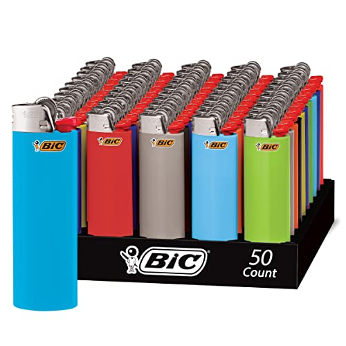 BIC Classic Lighter, Assorted Colors, 50-Count Tray, Up to 2x the Lights (Assortment of Colors May Vary)