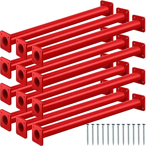 Dunzy 12 PCS Steel Monkey Bars Monkey Bar Rods Ladder Rungs Hardware Kit Monkey Bar with Screws for Backyard Playground Mounting Plates and Powder Coating (Red,16.5 Inch)