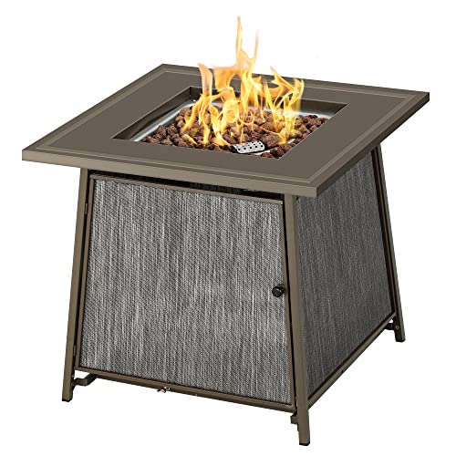 BALI OUTDOORS Gas FirePit Table 28 Inch Propane Fire Pit Table 50,000 BTU with Free Lava Rock and Tabletop Lid, Square Outdoor Table for Patio and Garden