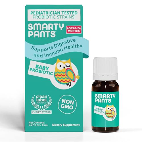 SmartyPants Baby Probiotic Drops: Probiotics for Digestive Health and Immune Support Supplement, for Infants 0-24 Months, Vegan, Gluten Free, Pediatrician Tested (30 Day Supply)