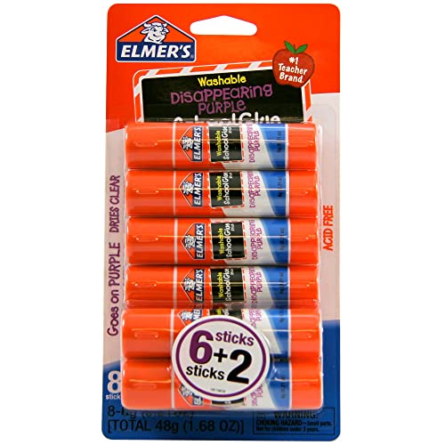 Elmer's Disappearing Purple School Glue Sticks, 0.21 oz Each, 8 Sticks per Pack (E1591)