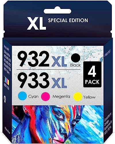 5-Star Compatible High Yield Inkjet Cartridge Replacement for HP 932XL 933XL. Works with Officejet 6700 6600 7610 7612 6100 7100 Printers. 4 Pack (Black, Cyan, Magenta, Yellow)