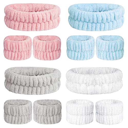 12 Pcs Spa Headband Wrist Washband Face Wash Set, Microfiber Wrist Wash Bands Hair Band for Women Girls, Elastic Wrist Sweatband Absorbent Wristbands for Washing Face Prevent Liquid from Spilling