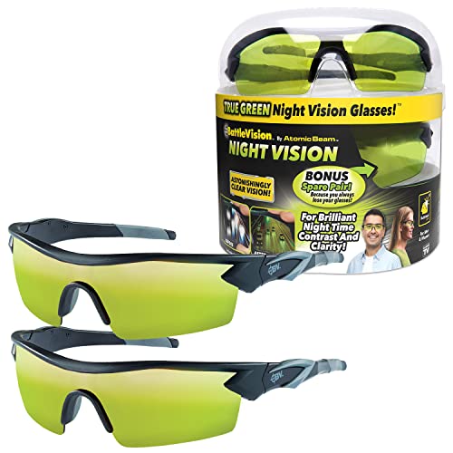 Battlevision Polarized Night Glasses, As Seen on TV Sport Glasses with Green Lenses Reduce Glare To Improve Night Vision, 2 Pack, Holiday Gift