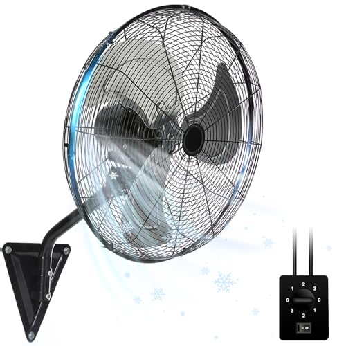 18In Wall Mount Fan, 120° Oscillating Fan and High Velocity 3-Speed Wall Fan, 5500 CFM Industrial Outdoor Wall Fan for Commercial, Garage, Residential, Warehouse - Etl Listed