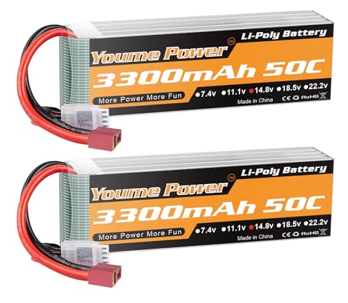 Lipo 4S Battery,14.8v 3300mAh Lipo Battery Pack 50C with T Plug for RC Helicopter Airplane Boat Quadcopter (2 Packs)