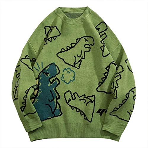 Vamtac Men's Dinosaur Knit Sweater Oversized Kawaii Vintage Sweater Casual Loose Fit Pullover Sweater Tops for Men and Women