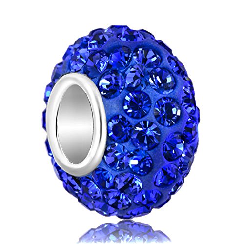 CharmSStory Sterling Silver Blue Simulated Birthstone Synthetic Crystal Charms Beads Charms For Bracelets