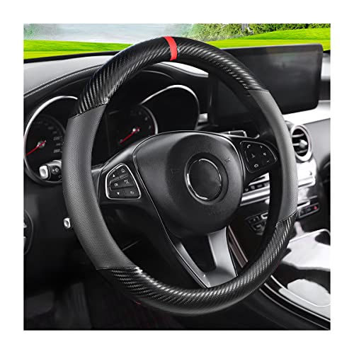 LoyaForba Carbon Fiber Car Steering Wheel Cover, Breathable Microfiber Leather for Women and Men, 15 inch Anti-Slip Odorless Steering Wheel Protector, Universal Fit for Most Vehicles (Black)