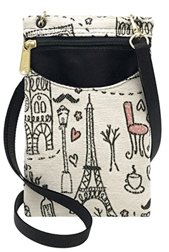 Danny K. Women's Tapestry Crossbody Cell Phone or Passport Purse, Handmade in USA (L'AMOUR)