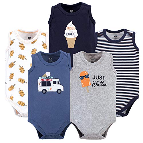 Hudson Baby Unisex Baby Cotton Sleeveless Bodysuits T Shirt Set, Ice Cream Truck, 9-12 Months US
