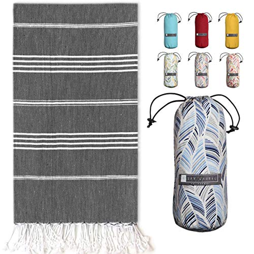 BAY LAUREL Turkish Beach Towel with Travel Bag 39 x 71 Quick Dry Sand Free Lightweight Large Oversized Beach Towel Turkish Towels Light Beach Towel Travel Towels (Grey)