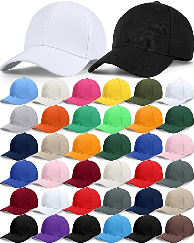 Foaincore 36 Pack Blank Baseball Cap Bulk Adjustable Back Strap Sublimation Hats Plain Unisex Trucker Hat for Men Women (Colorful)