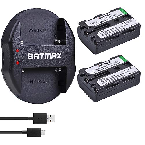 Batmax 2Pcs NP-FM50 Rechargeable Batteries(1800mAh) + USB Dual Charger for Sony NP-FM30 NP-FM51 NP-QM50 NP-QM51 NP-FM55H Battery and Sony M Type NP-FM50 Equivalent Camcorder/Digital Camera