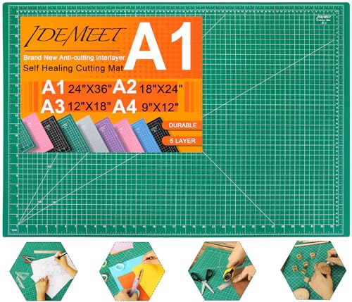 Thickened 24'x36' Large Self Healing Sewing Mat, Idemeet Rotary Cutting Sewing Mat for Crafts, 60 * 90cm 5-Ply Cut Board for Fabric Leather Cutting Quilting Modeling Hobby Project, A1, Green
