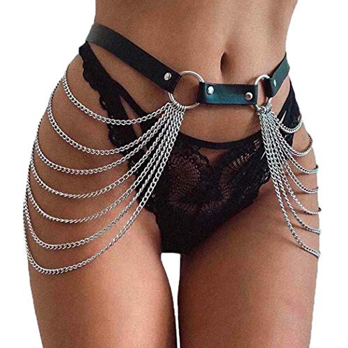 Victray Punk Black Waist Chain Belt Leather Layered Belly Body Chains Rave Body Jewelry Accessories for Women and Girls (Black)