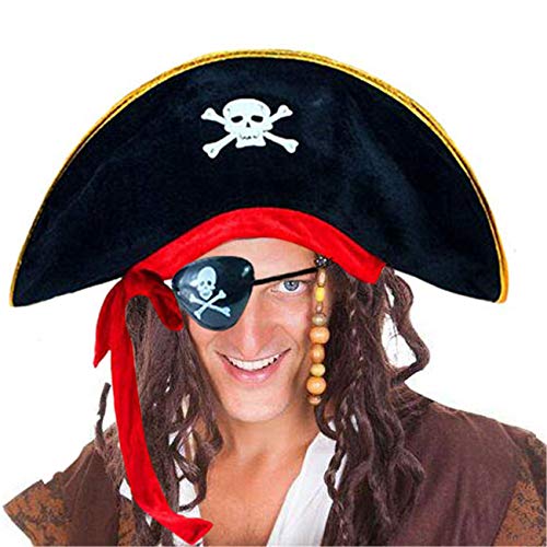 D-Foxes Pirate Hat Party Captain Costume Cap Halloween Masquerade Cosplay Accessories Props with Eye Patch