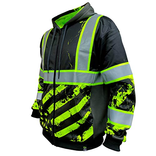 SafetyShirtz SS360 Stealth American Grit ZIP UP Hoody - Black - Enhanced Visibility L