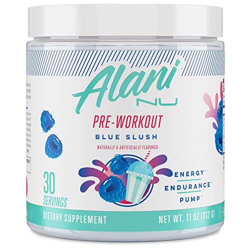 Alani Nu Pre Workout Powder | Amino Energy Boost | Endurance Supplement | Sugar Free | 200mg Caffeine | L-Theanine, Beta-Alanine, Citrulline | 30 Servings (Blue Slush)