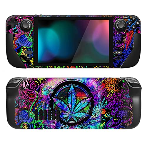 PlayVital Full Set Protective Skin Decal for Steam Deck LCD, Custom Stickers Vinyl Cover for Steam Deck OLED - Psychedelic Leaf