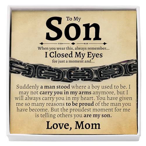 Love You This Much Sentimental Cuban Bracelet, Gifts from Mom to Son, Mother Son Birthday Gifts (Black-Black, Stainless Steel)
