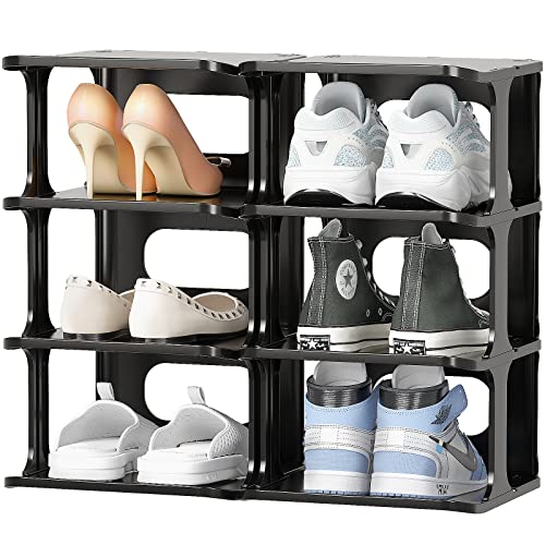 HAIXIN Shoe Racks for Bedroom Plastic Organizer for Closet 8 Tier Shoe Cubby Free Standing Shelves Cabinet Black Sneaker Storage For Entryway Vertical Tower