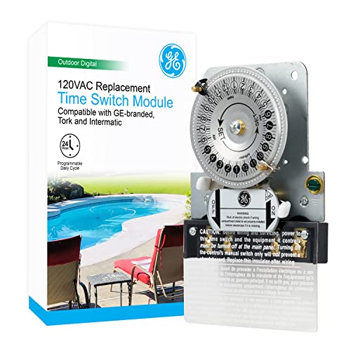 GE 120VAC Replacement Mechanical Time Switch, Mechanism Only, Additional Adapters Included, Box Not Included, ON/Off, 24-Hour Cycle, Ideal for Fans, Pool Pumps, Water Heaters, Air, & Heating, 48782